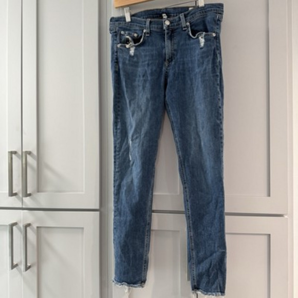 Rag & Bone Womens Cropped Skinny Jeans La Paz Sz 32 Stretch Casual Distressed - Picture 1 of 8
